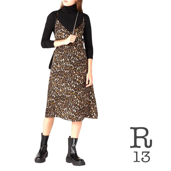 R13 $545 Leopard Midi Slip Dress - XS - Picture 1 of 12